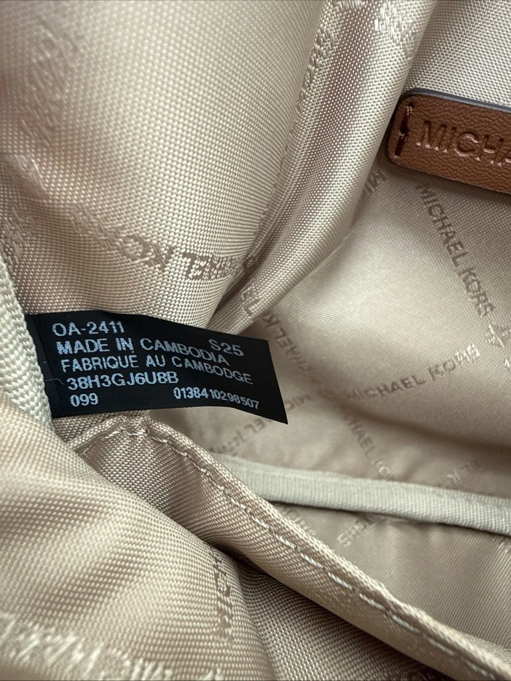 Michael Kors Beige Logo Shoulder Bag with Brown Strap